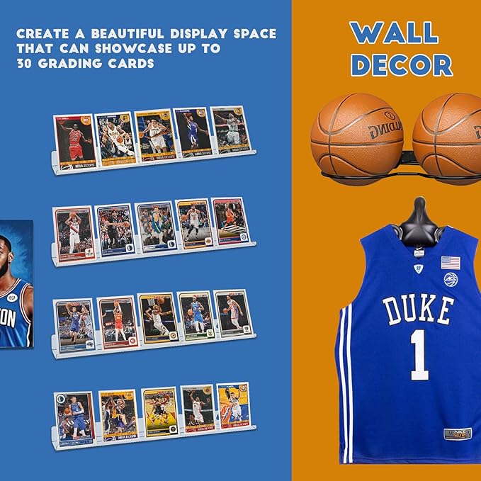 6 Pack Sport Card Display Shelf for Wall - Hold Up to 30 Trading Cards, Acrylic Sport Card Display Rack for PSA SGC BGS Graded Trading Slabs