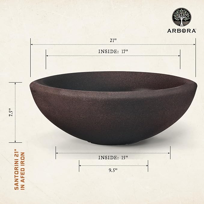 ARBORA 21" Santorini Bowl Polyresin Indoor and Outdoor Planter with Aged Iron Finish - Durable, Weatherproof, Lightweight, Large Plant Pot for Patio, Garden, Deck, Entryway