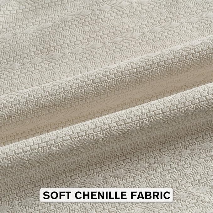 FUTEI Cream Chenille Throw Pillow Covers 12x20 Inch Set of 2,Soft Striped & Diamond Textured Lumbar Pillow Cases,Modern Home Decor for Couch Living Room