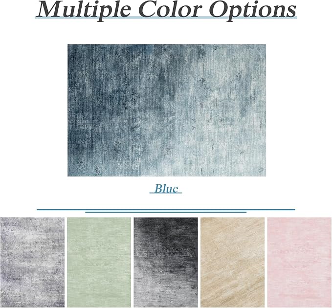 4x6 Washable Area Rug, Blue Solid Area Rugs for Living Room & Bedroom | Stain-resistant & Non-slip backing,Low Pile Washable Large Carpet, Solid Vintage Style For High Traffic Areas(4x6,Blue)