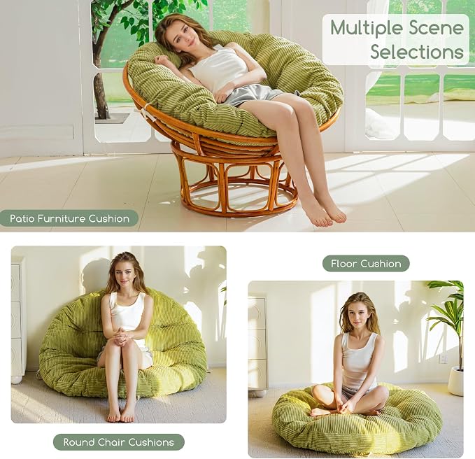 HIGOGOGO Papasan Chair Cushion with Corduroy Cover (Without Chair), 48 x 48 Inch Supportive Cushion, Overstuffed Chair Cushion,Green