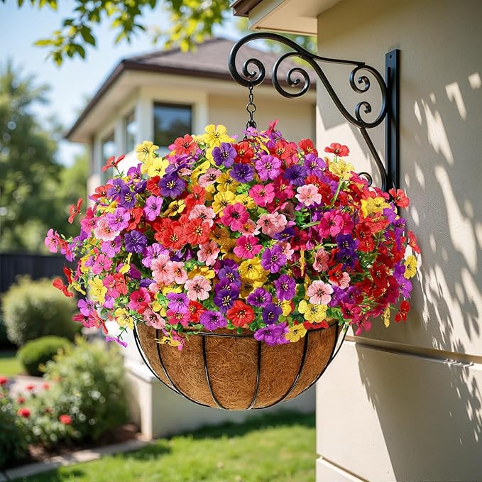 Alupssuc 24 Bundles Artificial Flowers for Outdoors Decoration, UV Resistant Silk Faux Floral Spring Fake Plastic Plants Greenery for Outside Indoor Patio Porch Window Box Home Decor, Mix 6 Colors