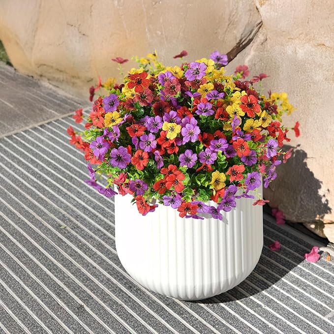 ZFProcess Artificial Flowers Faux Plants Outdoor Fake Flowers Spring Decor,12 Bundles Outdoor Flower Plastic Plant Colorful Daisy UV Resistant for Summer Decor Porch Patio Yard Garden Pot Planters