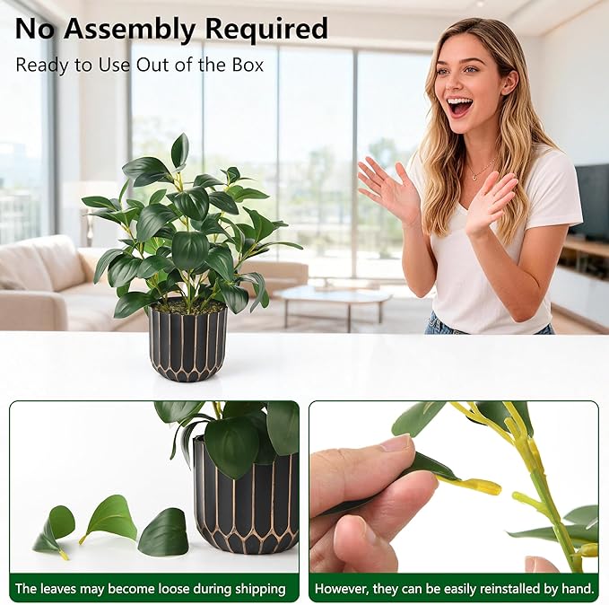 florisso Artificial Succulents with Fig Leaf Greenery in Black & Gold Planter, Fake Succulents Potted Decor for Farmhouse, Bathroom, Bedroom, Kitchen, Office Desk and Coffee Table (Black Gold)