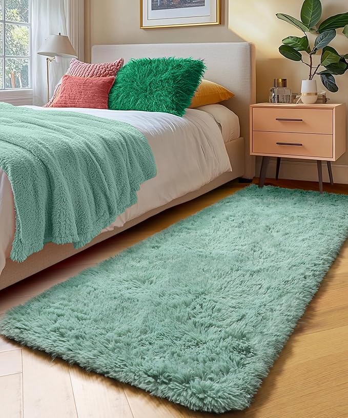 PAGISOFE Sage Green Runner Rugs for Bedroom Living Room Plush Fluffy Rug 2x6 Ft, Soft Carpet for Hallway, Non-Slip Indoor Floor Rugs for Nursery Kids Girls Room Home Decorative, Green