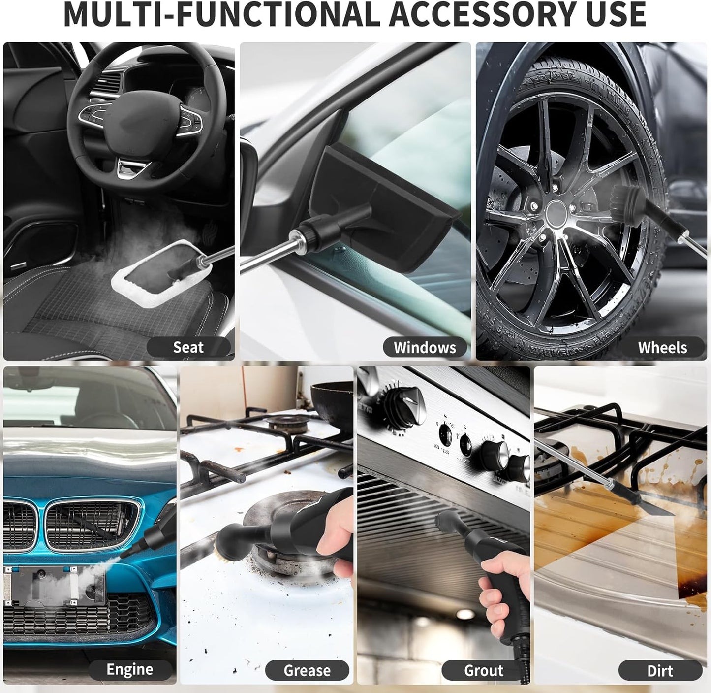 Handheld Steam Cleaner, 2500W High Pressure Steam Cleaner, 15s Fast Heating Portable Steamer for Cleaning with 17 pcs Accessories for Dirt, Grease, Grout, Tile,Floor, and Car (White)