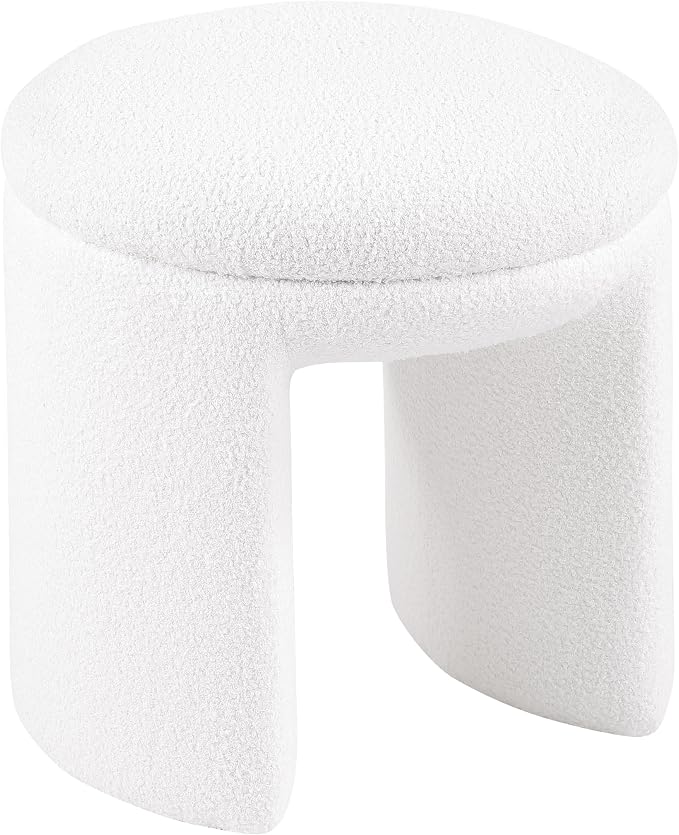 Furniture of America Rami Modern 18-inch Solid Wood Upholstered Ottoman with Pedestal Base, Vanity Stool Chair, Small Foot Stool for Bedroom, Living Room, Entryway, Beige