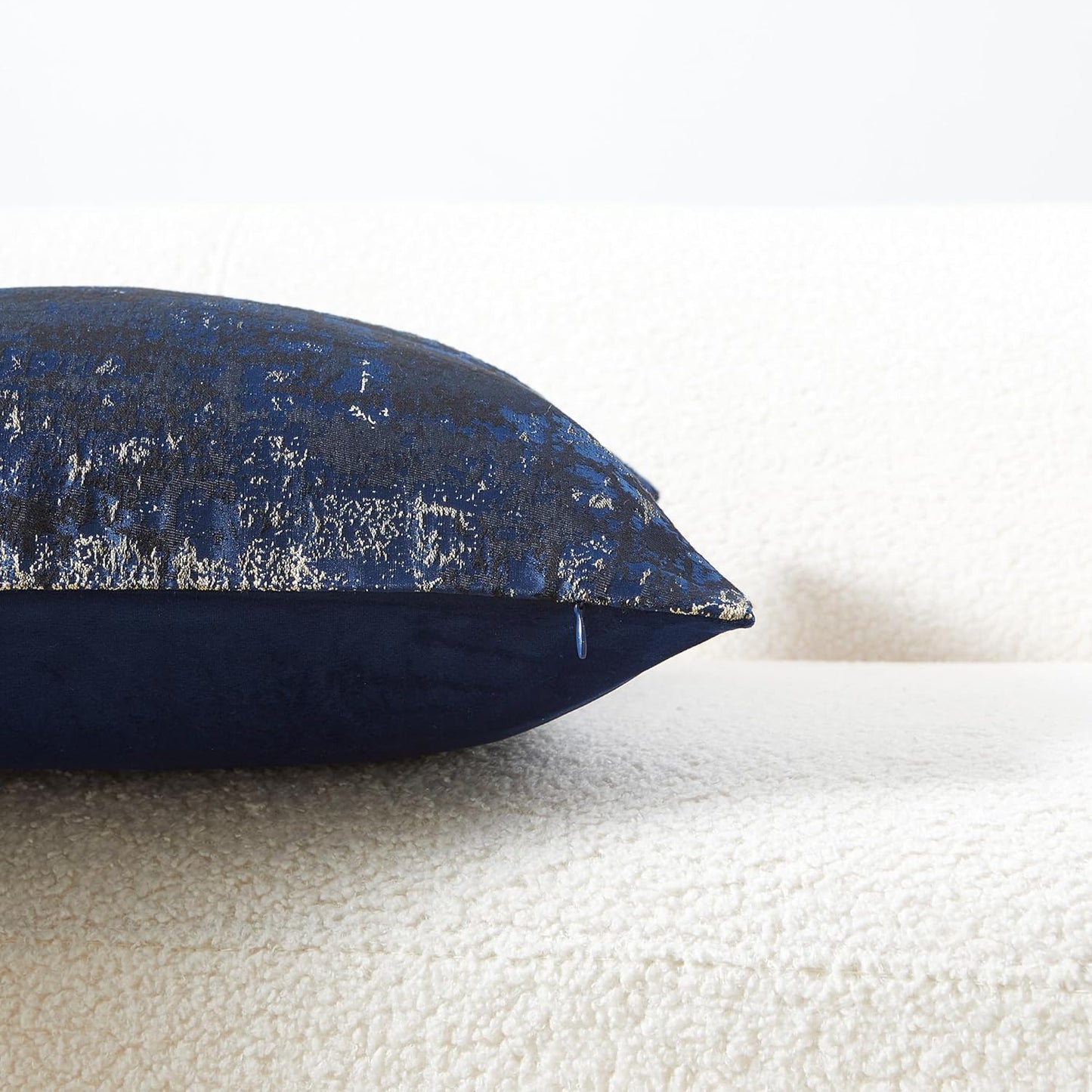 THE-TINOART Navy Gold Jacquard Modern Pillow Cover 20x20 - Reversible Design with Gold Thread Embroidery, Luxury Velvet Back for Sofa & Bed Decor