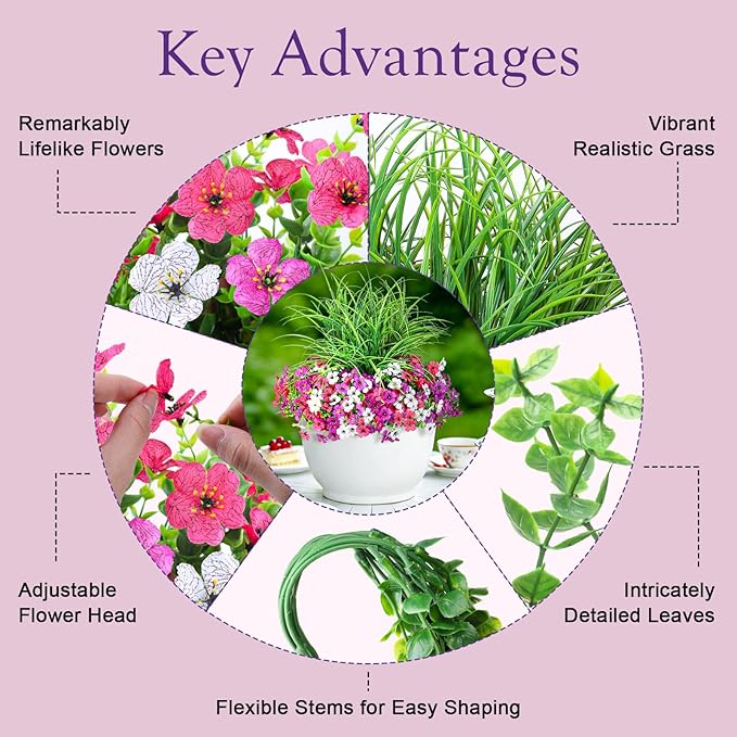 Artificial Flowers for Outdoors 14 Bundles UV Resistant Fake Flowers Daisy with Greenery Plants Faux Outdoor Flowers for Spring Summer Decoration Outdoor Faux Plants Home Window Porch Patio Yard