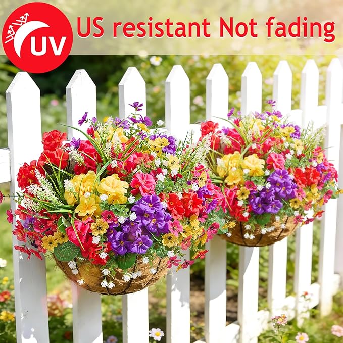 16 Bundles Artificial Flowers for Outdoors, UV Resistant Silk Faux Flowers for Outside Planters,Garden,Porch,Yard,Home Decor(Mixed Color)