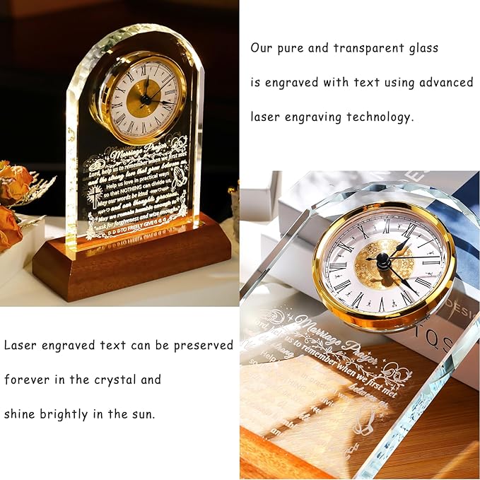 Ornalrist Wedding Gifts for Couples 2026 - Glass Clock with Wooden Light Base Happy Anniversary Marriage Prayer Wedding Gifts for Bride and Groom Engagement Newlywed Mr Mrs Gifts
