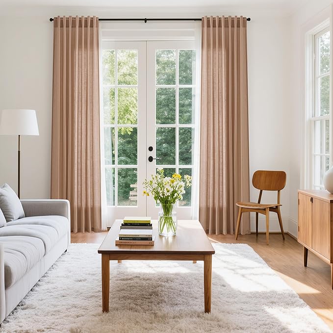 Extra Long Peach Linen Curtains 120 Inch for Girl Kids Bedroom 2 Panels Set Rod Pocket Back Tab Light Filtering Semi Sheer Soft Drapes Privacy High Ceiling Drapes Farmhouse Dinner Room 52x120