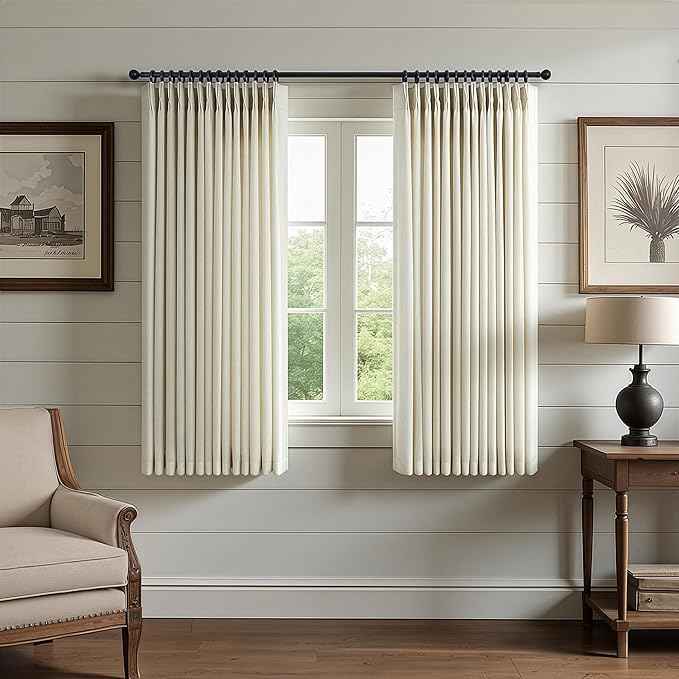 Beige Linen Pinch Pleated Curtains 58 Inch Length 2 Panels for Living Room Bedroom Country Rustic Neutral Boho Primitive Semi Sheer Pleat Drapes Light Filtering Short Curtains 40 x 58 Long Back Tab