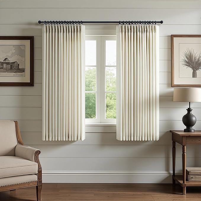 Boho Short Linen Curtains 54 Inch Length 2 Panel Set for Small Windows Bedroom Aesthetic Rustic Light Filtering Drapes Pinch Pleated Back Tab Sand Beige Ecru Kitchen Semi Sheer Curtains 54 Inches Long