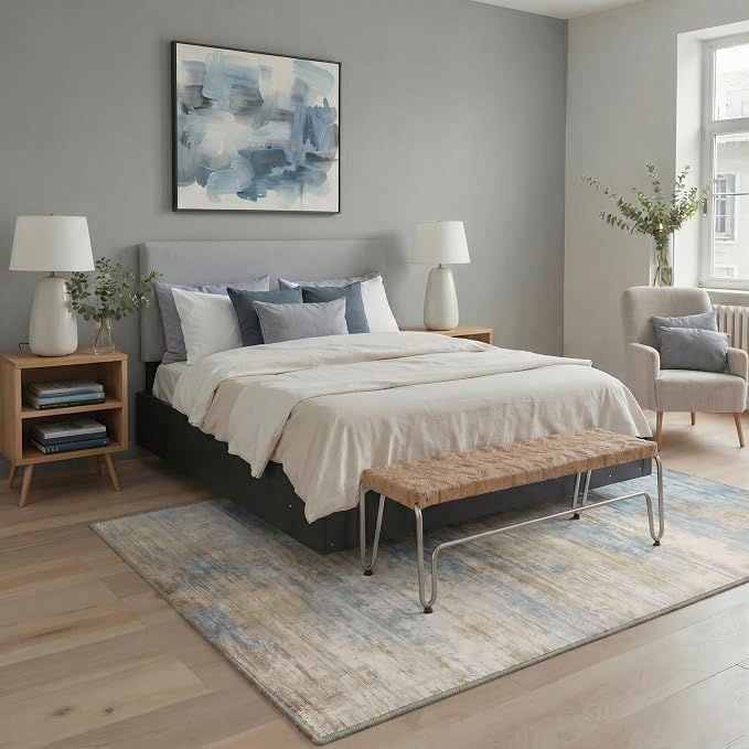 BEIMO 2X3 Rugs for Entryway Entrance Kitchen Bathroom, Machine Washable Modern Abstract Soft Area Rug, Indoor Floor Carpet with Non Slip Rubber Backing, Dusty Blue Beige