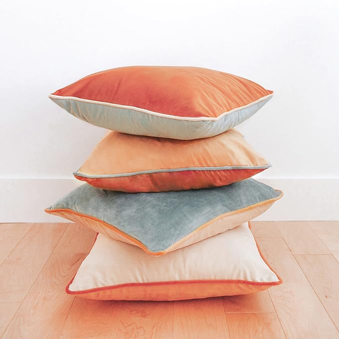 MONDAY MOOSE Decorative Throw Pillow Covers Cushion Cases, Set of 4 Soft Velvet Modern Double-Sided Designs, Mix and Match for Home Decor, Pillow Inserts Not Included (22x22 inch, Orange/Teal)
