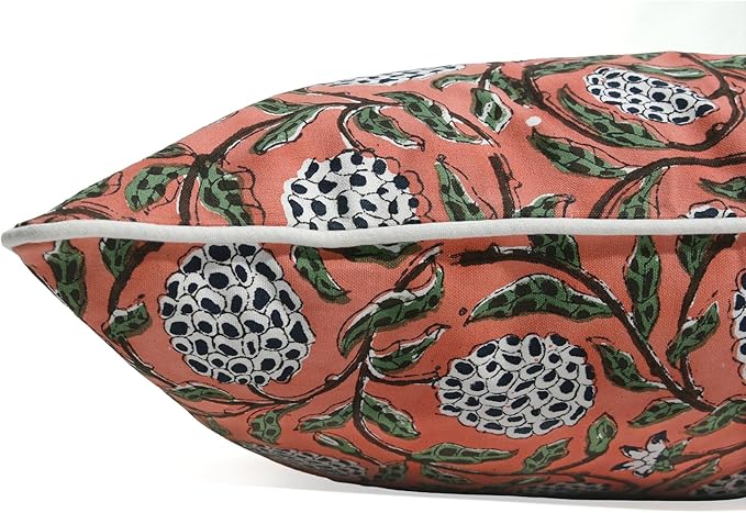 Ridhi Block Print Dark Salmon Pink Pillow Cover 18" x 18" (Pack of 2) Decorative Couch Pillows for Living Room, Chic Boho Cute Outdoor Pillows Covers Gifts for Spring, Easter and Valentine
