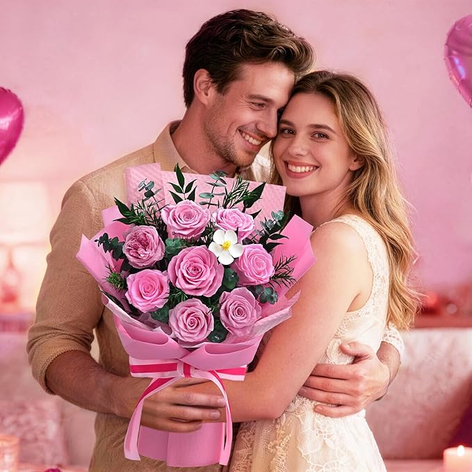 Forever Rose Flowers for Delivery, 8-Piece Preserved Roses Bouquet Birthday Gifts for Women, Long Lasting Purple Roses with Gift Box for Mom, Forever Flowers with Vase for Her Wife Girlfriend