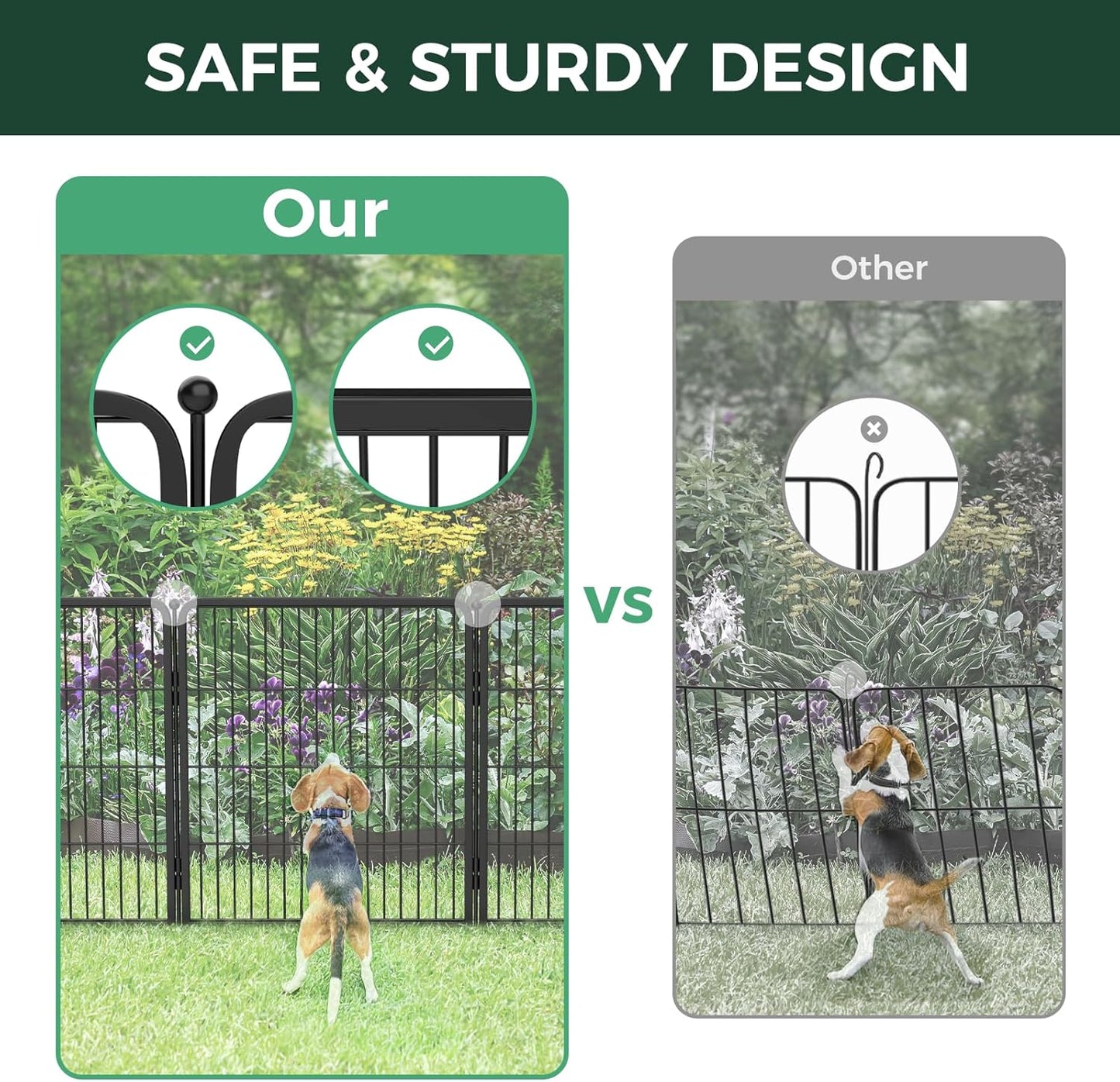 FXW Garden Fence Outdoor for The Yard – 45in(H) x 8.9ft(L) Heavy Duty Metal Animal Barrier for Dog and Rabbit, Decorative Dog Fence, 4 Panels, Black