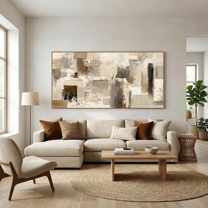 The Mode Art Abstract Wall Art Neutral Earthy Tones Canvas Prints with Mixed Textures Modern Framed Gallery Art for Living Room Bedroom Contemporary Boho & Industrial Decor 24x48inch