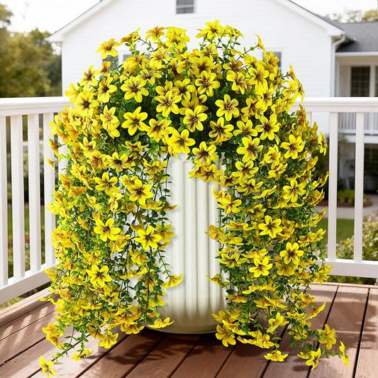 ZFProcess Artificial Hanging Flowers Plants for Outdoor Spring Summer Decoration, 2PCS Faux Silk Daisy UV Resistant Look Real for Outside Home Indoor Planter Porch Garden Yard Decor(Yellow)