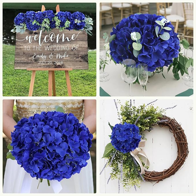 AVIVIHO 65pcs Fake Flowers Royal Blue Hydrangea Artificial Flowers Bulk (Not Squished, No Steaming Need) Silk Flowers with Stems for Wedding Decor,Home,Baby Shower,Table Centerpieces Decoration