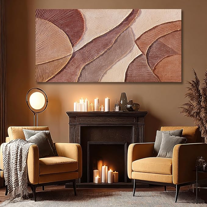 Dolidoteart Brown Beige Canvas Wall Art, Oversized Hand Painted Abstract Oil Painting for Living Room, Large Textured Horizontal Wall Decor for Bedroom Office, 29x58 Inch
