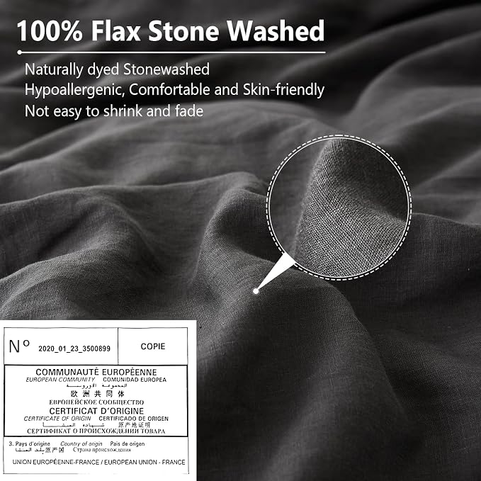 Simple&Opulence 100% Linen Pillow Case King Size Set of 2, Dark Grey Pillow Covers with Overlap Closure, Luxury Breathable Pillowcases Protectors Suitable for All-Season (20" X 36", Dark Grey)