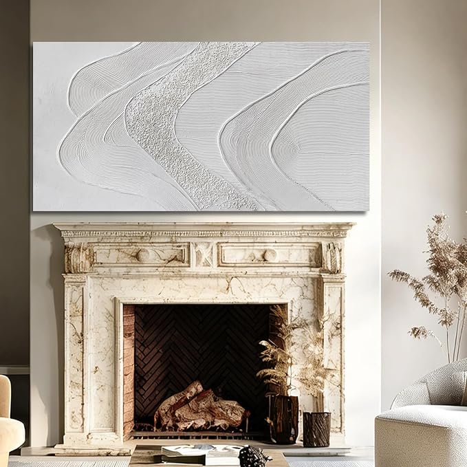 ZUNARE Large Abstract Wall Art, Textured White Canvas Painting in Neutral Cream and Sand Tones, Oversized Modern Statement Wall Decor for Living Room Bedroom Office, Ready to Hang, 29×58 Inch