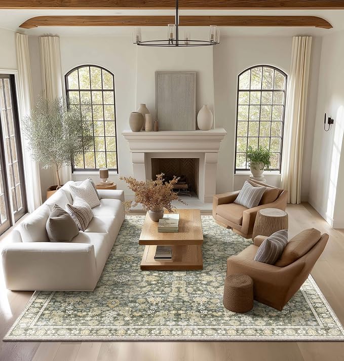 Washable Rugs for Living Room: 10x14 Area Rugs for Bedroom Ultra Soft Non-Slip Stain Resistant Vintage Boho Large Carpet for High-Traffic Dining Room - Farmhouse Decor