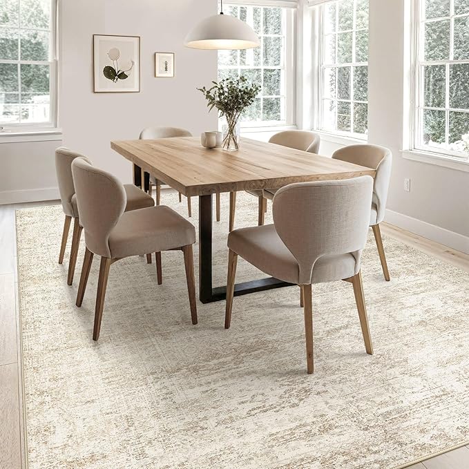UERMEI 6x9 Area Rug Living Room Rugs - Washable Neutral Modern Abstract Soft Thin Rug Indoor Floor No Slip Rug Carpet for Bedroom Under Dining Table Home Office Decor - Beige/Brown