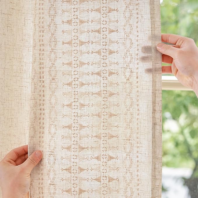 jinchan Boho Curtains for Bedroom Linen Blend Boho Curtains 96 Inches Long 2 Panels Farmhouse Embroidered Drapes for Living Room Drapes Light Filtering Grommet Window Traetments Ivory on Beige