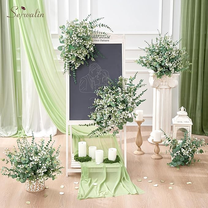 Serwalin 100 Pcs Mixed Artificial Eucalyptus Stems,Babys Breath Artificial Flowers Bulk with Faux Eucalyptus Leaves Greenery Stems for Wedding DIY Bouquets Floral Arrangement Home Decor