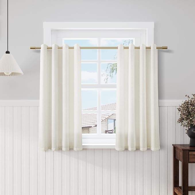 Nanspring Natural Cream Linen Curtains 54 Inch Length for Small Window 2 Panels Set Grommet Neutral Flax Linen Sheer Drapes Semi Privacy Boho Farmhouse Short Curtain for Kitchen Cafe Home Decor 52X54