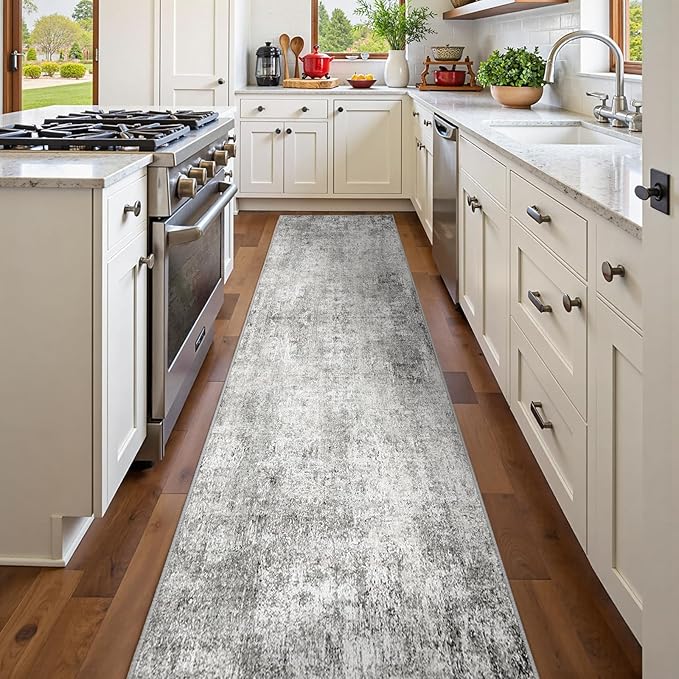 RELEANY Washable Area Rugs 2'x10' Non-Slip Modern Abstract Soft for Living Room Entryway Bedroom Nursery, Print Pattern, Gray White Grey