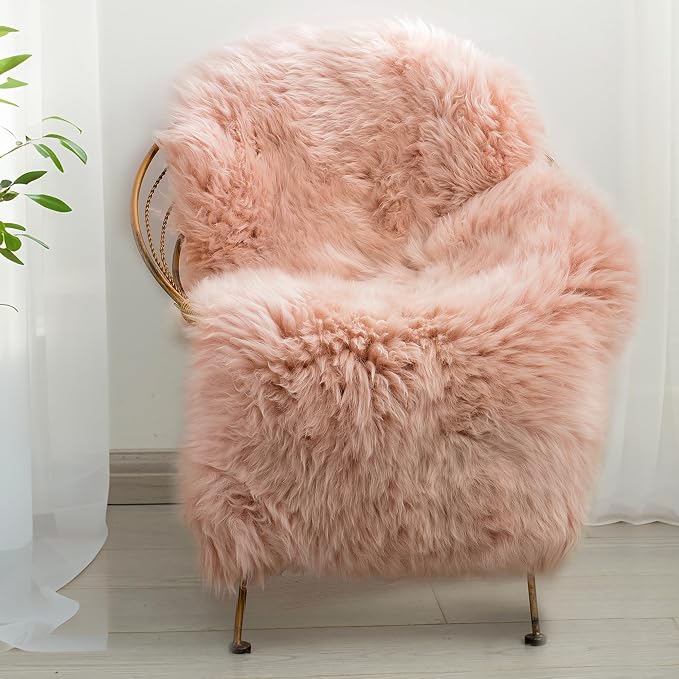 Premium Genuine Sheepskin Area Ruge - Real Wool Fur Shaggy Carpet | Fluffy Soft Natural Lambskin Rug Seat Chair Covers for Couch Sofa Bedroom Living Room(Pink,2×3 Feet Sheepskin)