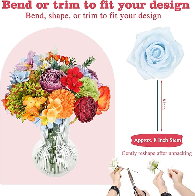 Artificial Flowers Combo Box, 38PCS Fake Flowers, Silk Flower Mix with Wire Stem, DIY Wedding Bridal Bouquet for Arrangement, Shower Party Home Décor, Multi Color
