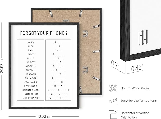 HAUS AND HUES Funny Bathroom Decor & Signs | Modern Black Framed Unscramble Wall Art, Black and White Guest Bath or Powder Room Decor | 16"x20"