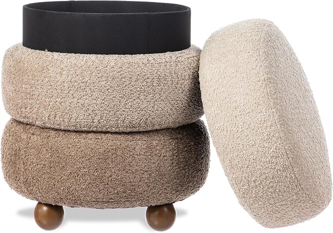 Glitzhome Round Ottoman with Storage Set of 2 Vanity Stool Foot Rest with Removable Lid Modern Upholstered Velvet Storage Ottoman Stool for Living Room and Dorm, Gradient Brown