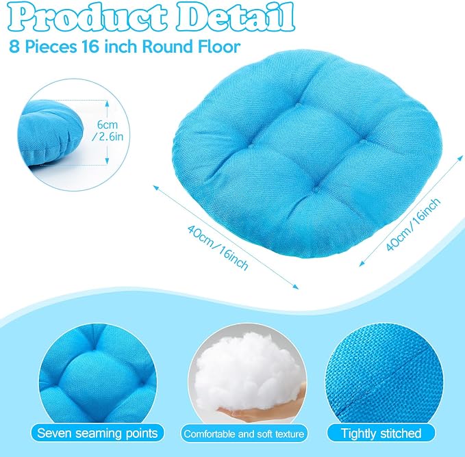 Fumete 8 Pcs 16 Inch Floor Cushions Pillow for Kids Bulk Classroom Round Flexible Seating Floor Cushions for Students Home Daycare School Reading Corner Yoga Meditation Picnic (Ice Blue)