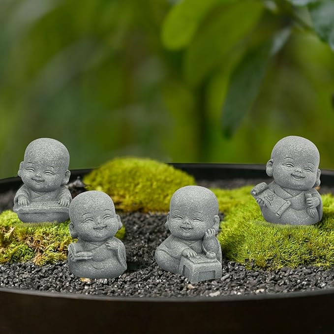 Buddha Statue for Home Decor - 2 Inch Sandstone Figurines for Spiritual Decor, Feng Shui, Zen Garden, Car Dashboard, Office Desk, Home & Garden Decor with Blessing Amulet