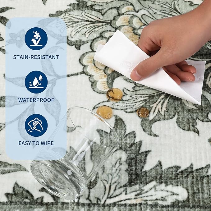 GarveeHome Provence Fog 3x5 Rug Washable Non-Slip Low-Pile Indoor Rugs for Entryway Botanical Grove Vintage Boho Cottage Throw Carpet for Kitchen Bedroom Living Room Bathroom Mat
