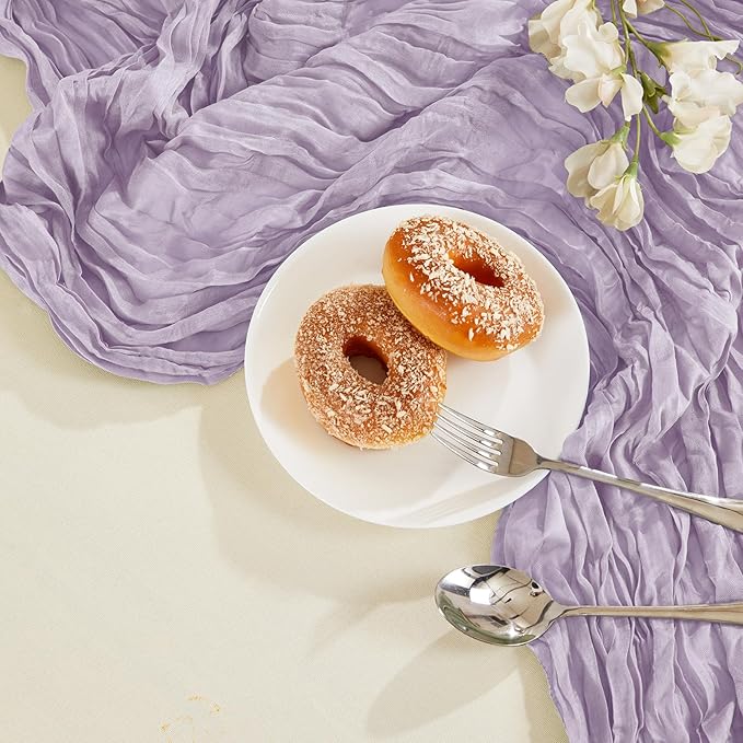 6 Pack Purple Mother’s Day Cheesecloth Table Runner 10FT Long Spring Boho Gauze Table Runner Rustic Sheer Runner for Wedding Bridal Baby Shower Birthday Party Table Decor Home Easter Decorations
