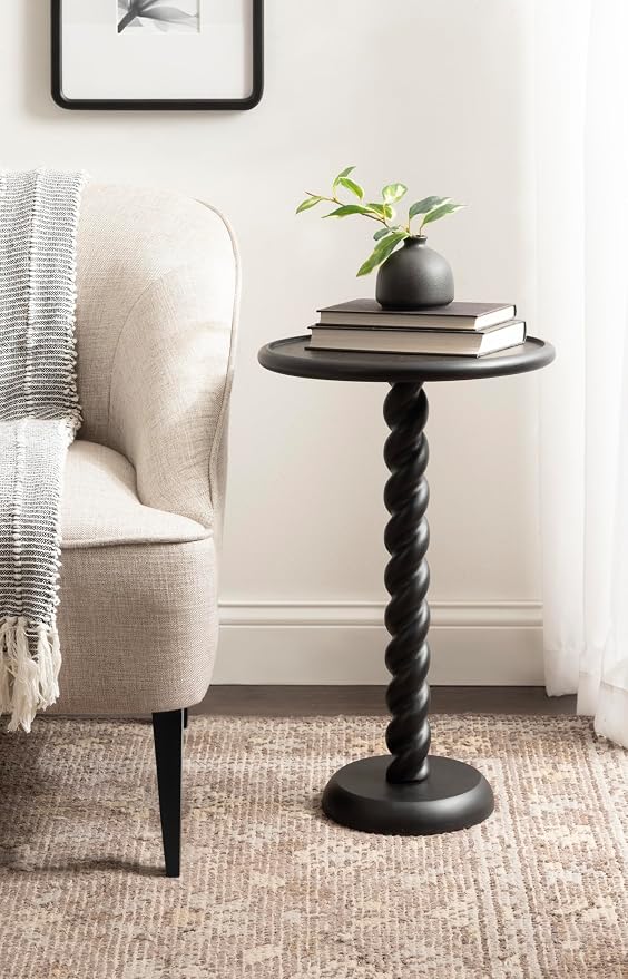 Kate and Laurel Willoughby Modern Wooden Spiraled Round Side Table, 15 x 15 x 24, Black, Accent Pedestal End Table with Turned Base for Use as Indoor Plant Stand or Bedroom Nightstand Option