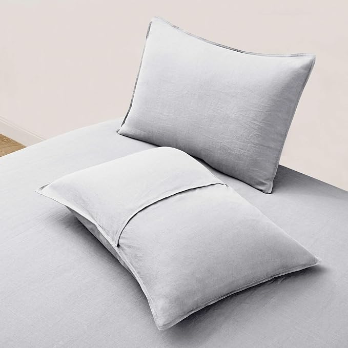ATLINIA Linen Pillow Cases King Sham - 20 x 36 Inch Bed Pillow Protector Cover Set of 2 Bedding Cooling Neutral Pillowcase Shams Light Grey