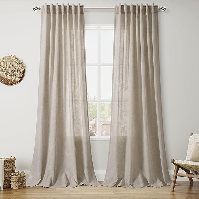 Cobblestone Linen 112 Inch Curtains for Living Room Light Filtering Semi Sheer Curtain Back Tab Modern Farmhouse Decor Elegant Drapes Floor to Ceiling High Window for Bedroom 52x112, 2 Panels