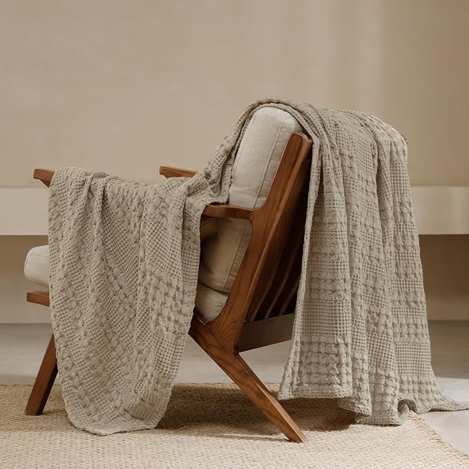 PHF 100% Cotton Waffle Throw Blanket for Couch, Lightweight Breathable and Soft for Summer, Luxury Aesthetic Waffle Weave Blanket for Home Decor & Office, Gifts for Women, 50"x60", Taupe