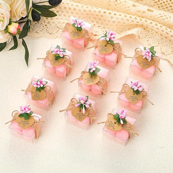 MTLEE Mini Bubble Candles Wedding Favors Gifts for Guests 1.57" x 1.38" Bubble Candles with Cards Dried Flowers DIY Gift Set for Baptism Party Bridal Shower Thank You Gifts(Pink,30 Sets)