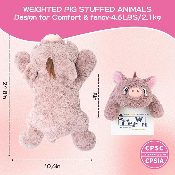 GILFWM 27" 5 Lbs Weighted Stuffed Animals Pig, Heatable and Coolable Weighted Plush with Microwavable Heating Pad,Removable Soft Washable Cute Plushie Pillow Toy Gifts for Adults and Kids