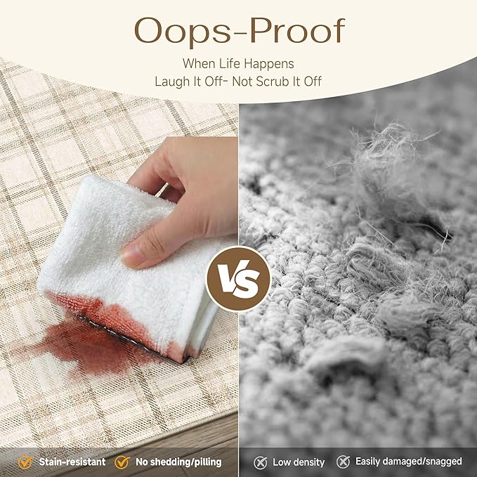 3x5 Beige Area Rug for Entryway Machine Washable Low Pile Checkered Mat Modern Accent Soft Non Slip Small Carpet for Entrance Bathroom Bedroom Indoor